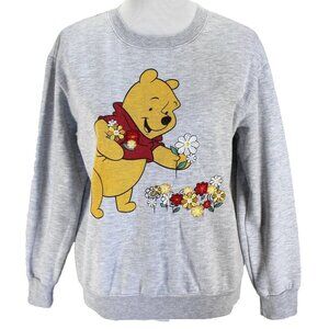 Disney Winnie the Pooh Sweatshirt Womens Sz M Gray Embroidered Crewneck Pullover